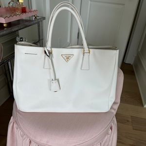 Authentic white Prada saffiano luxe leather tote